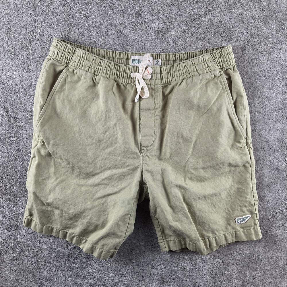 Wellen Easy Chino Shorts Mens Medium Mint Green Cotton Linen Blend Pull Up